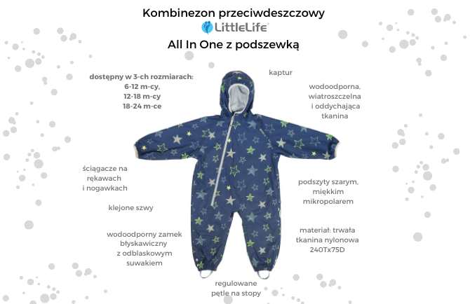 Kombinezon przeciwdeszczowy z podszewką All In One LittleLife - Stars 6-12m